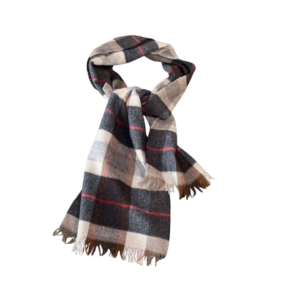 Vintage Bambergers Wool Tartan Plaid Preppy Old Money 11x71 Scarf Winter Warm